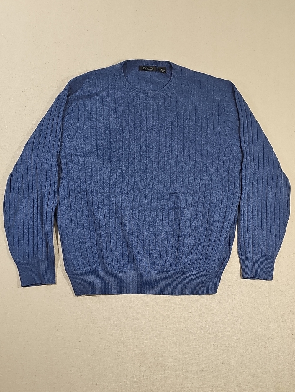 Classic Men's Crewneck Ribbed Sweater in Denim Blue